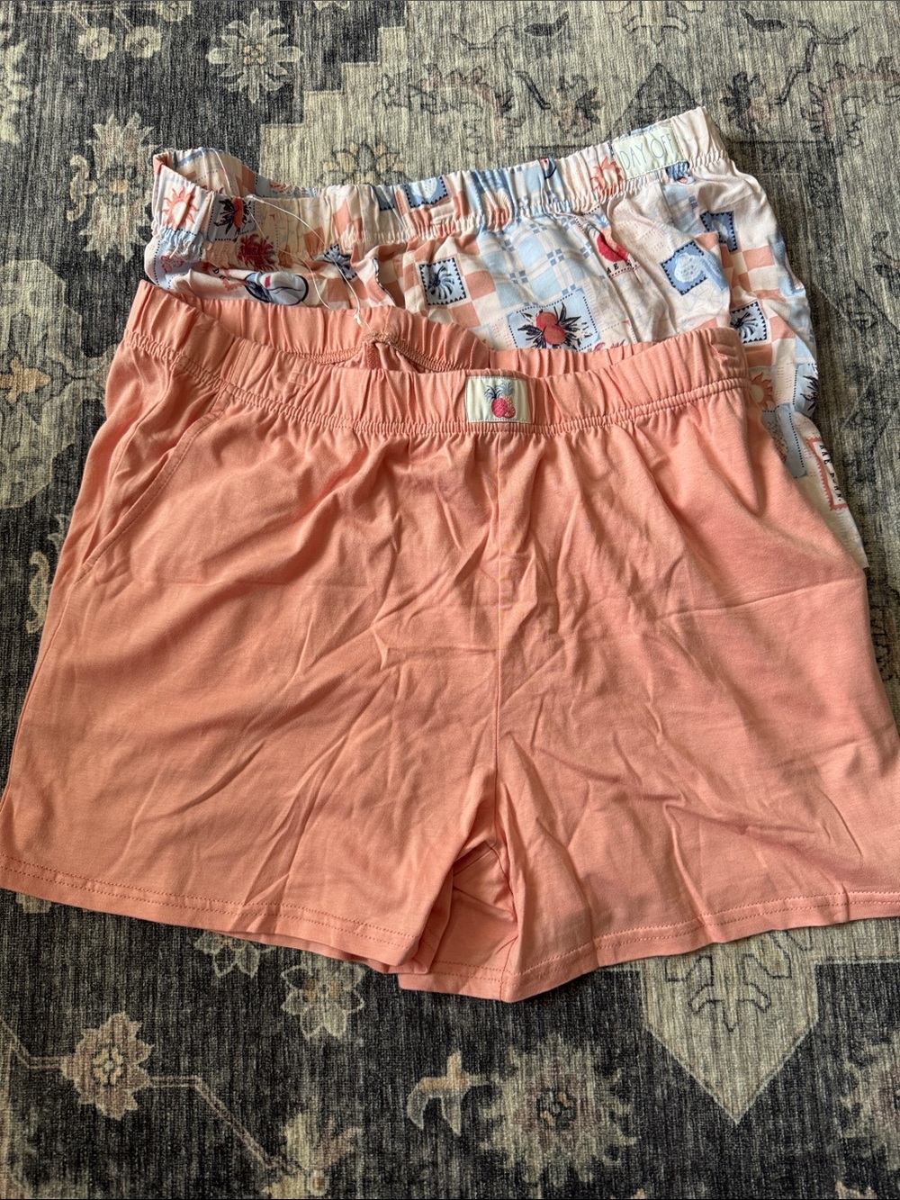 Rae Dunn Peach Solid and Patterned High Waist Lounge Shorts